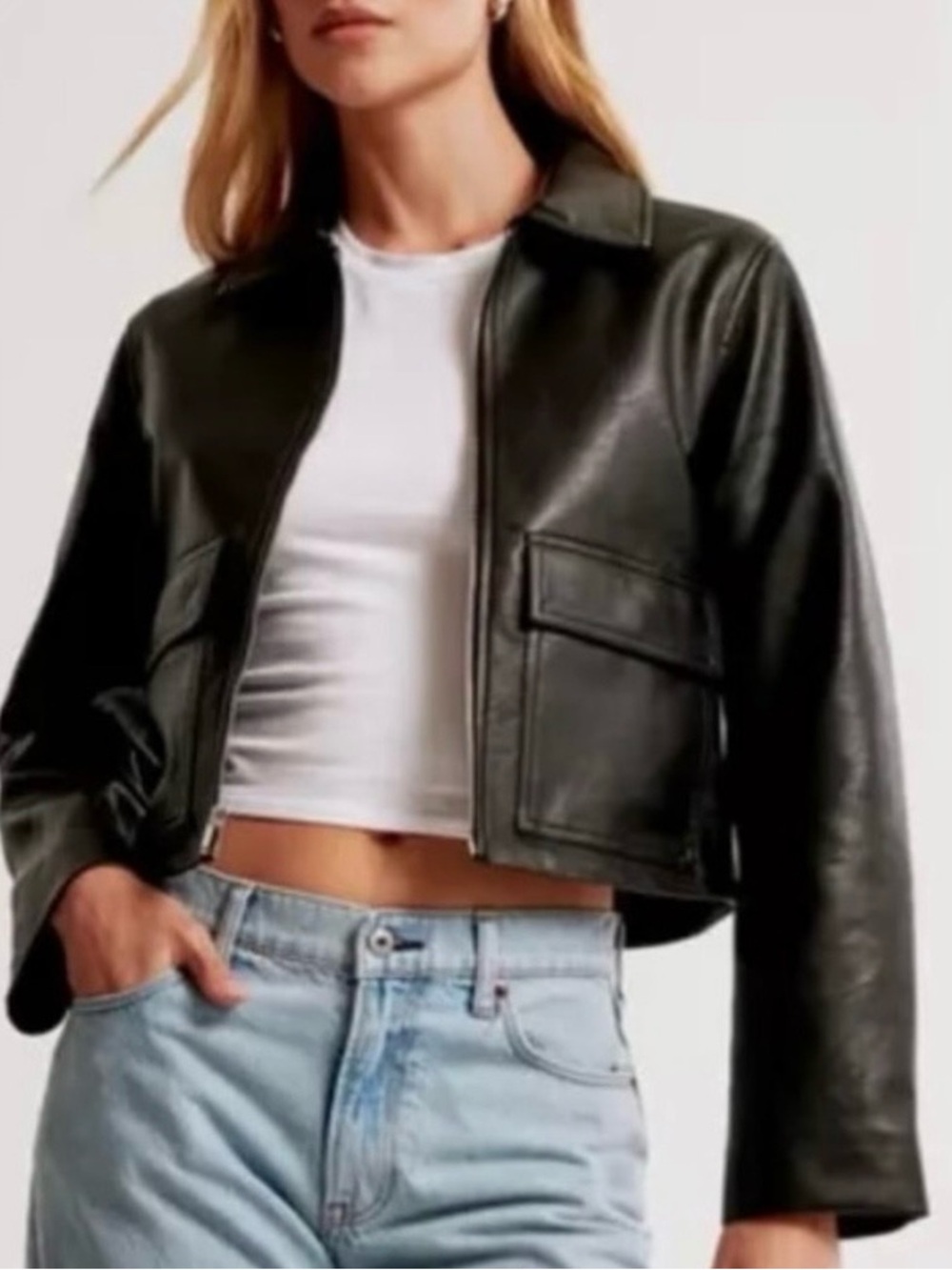 NWOT Abercrombie & Fitch Black Vegan Leather Utility Jacket - Size
Medium